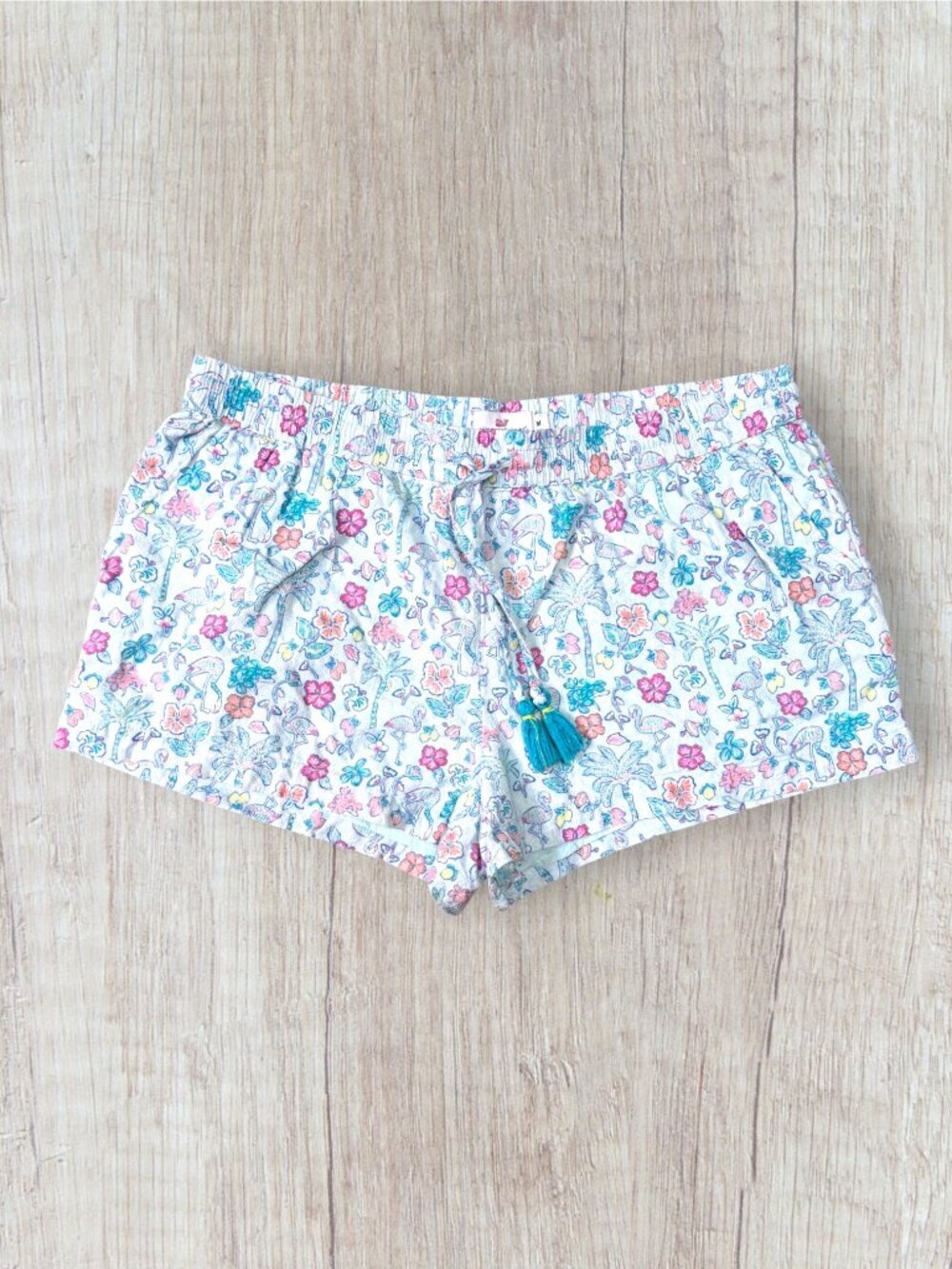 Vineyard Vines Flamingo Flock Tropical Floral Pull On Lounge Shorts Tassel M